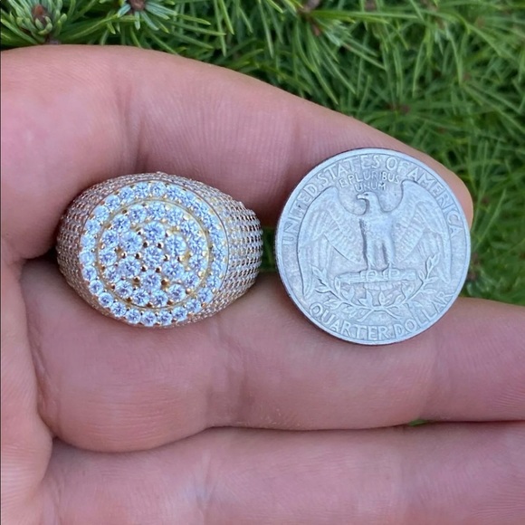 14k Gold Over Solid 925 Sterling Silver Men's Ring - Picture 4 of 9